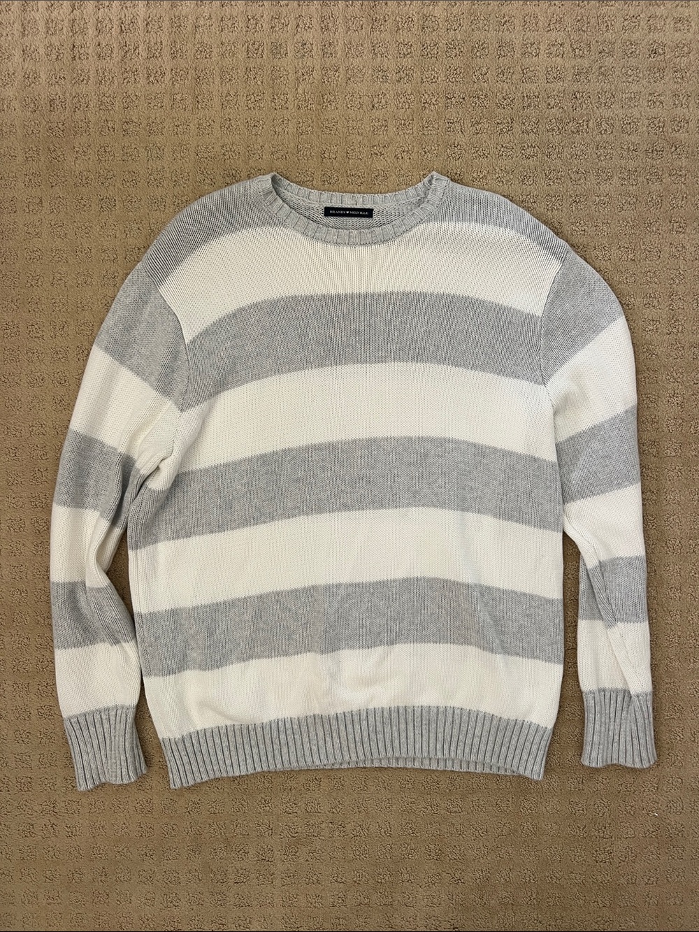 Women’s Grey & White Striped Crewneck Sweater